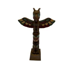 Handcrafted Wood Totem Pole Eagle Bear Native Art Sculpture Canada